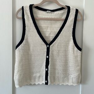 Gently used knit cream and black button top